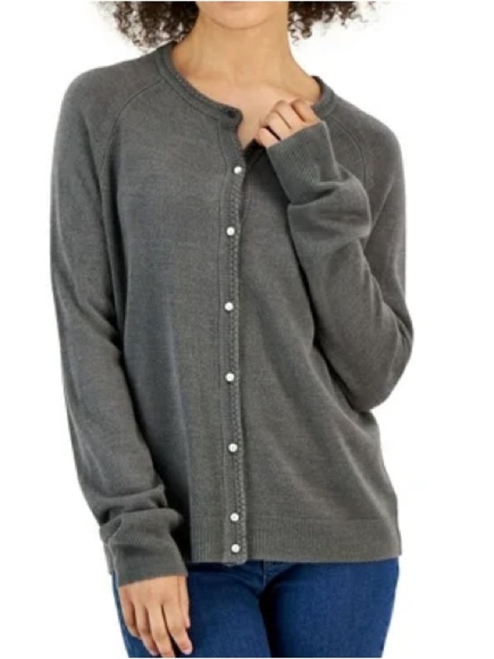 Karen Scott Pearl Button Grey Cardigan Size 2X
